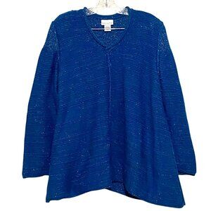 Soft Surroundings Lagenlook Tunic Pullover Sweater Womens L XL Blue Boho Sparkly